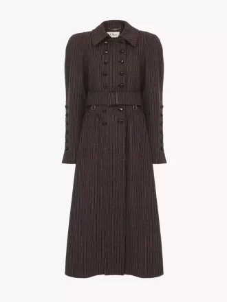 Double-breasted riding coat in houndstooth wool