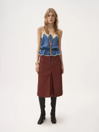 Drawstring camisole top in silk jacquard & lace