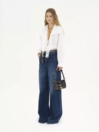 Embroidered lavallière shirt in cotton poplin