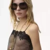 Fitted tank top in embroidered lace
