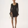 Flared mini dress in silk mousseline