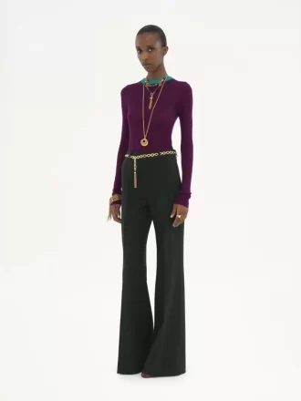 Flared tailored pants in wool crêpe