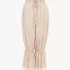 Fluid cropped pants in washed silk pongé & lace