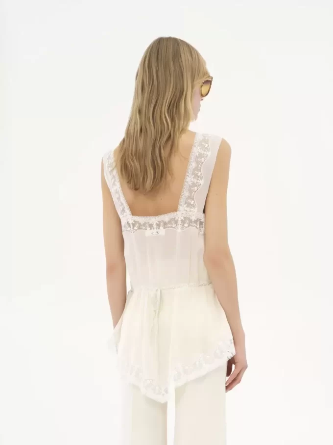 Fluid tank top in silk charmeuse & lace