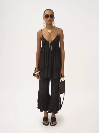 Fluid wide-leg pants in crêpe de chine