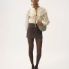 Gathered blouse in crêpe de chine & lace