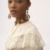 Gathered blouse in crêpe de chine & lace