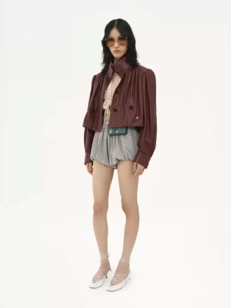 Gathered boule jacket in leather
