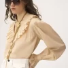 Gathered ruffle top in cotton voile