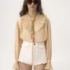 Gathered ruffle top in cotton voile