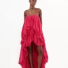 High-low sleeveless jumpsuit in washed silk pongé
