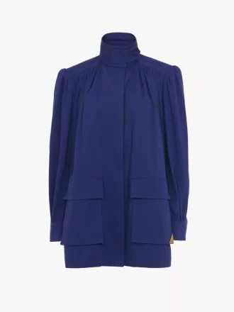High-neck utilitarian jacket in cotton canvas