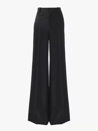 High-rise flared pants in wool grain de poudre