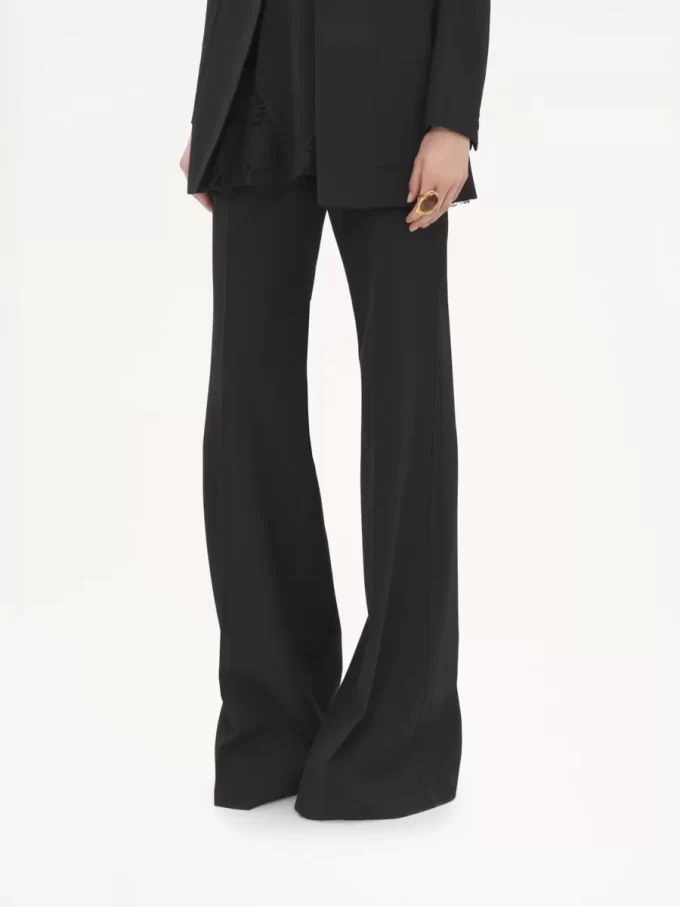 High-rise flared pants in wool grain de poudre