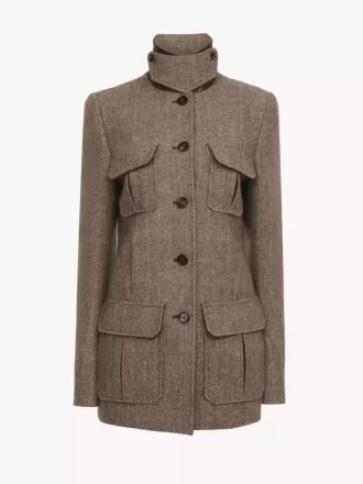 Long officer jacket in herringbone wool