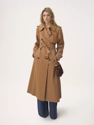 Long trench coat in cotton gabardine