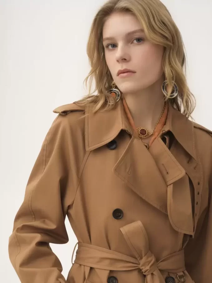 Long trench coat in cotton gabardine