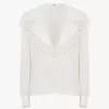 Maxi-collar blouse in silk jacquard & lace
