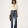 Maxi-collar blouse in silk jacquard & lace