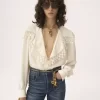 Maxi-collar blouse in silk jacquard & lace