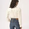 Maxi-collar blouse in silk jacquard & lace
