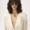 Maxi-collar blouse in silk jacquard & lace