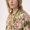 Maxi gathered lavallière blouse in crêpe de chine