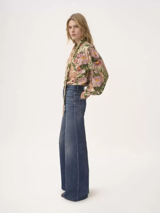 Maxi gathered lavallière blouse in crêpe de chine