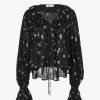 Maxi gathered ruffle top in silk charmeuse