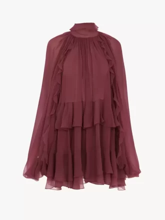 Mini cape dress in silk mousseline