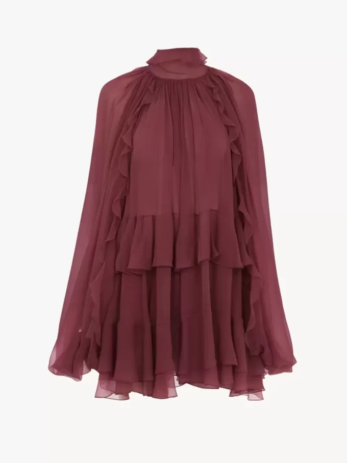 Mini cape dress in silk mousseline