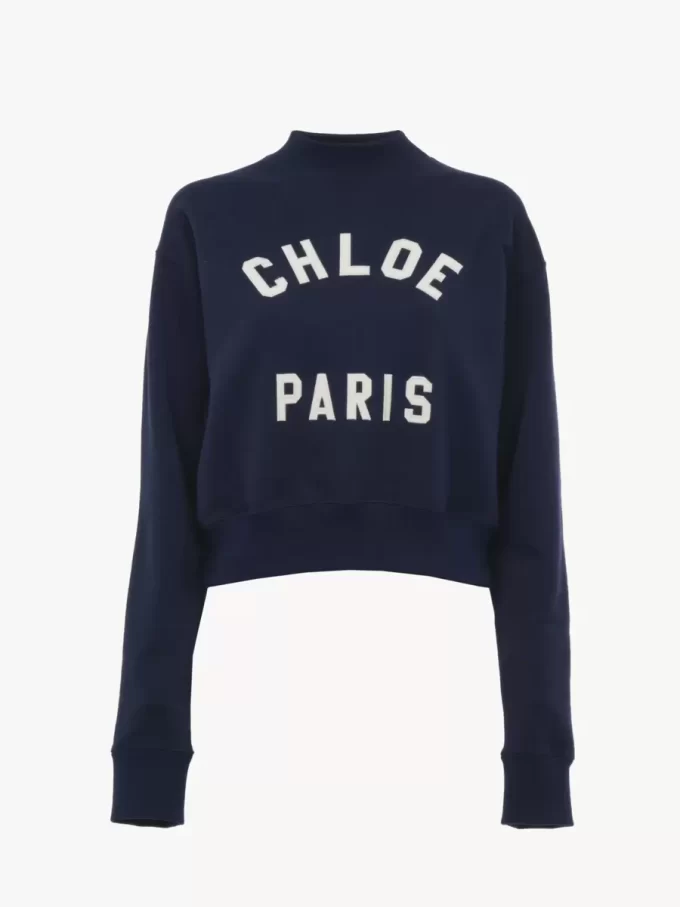 Mock-neck logo sweater in cotton fleece