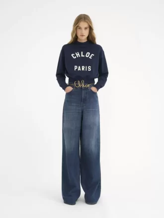 Mock-neck logo sweater in cotton fleece