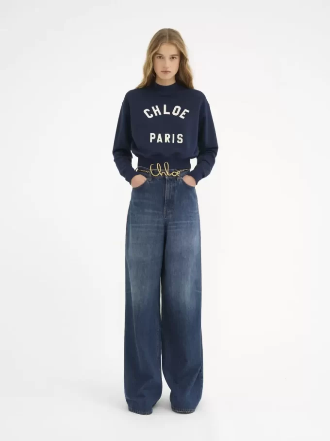 Mock-neck logo sweater in cotton fleece