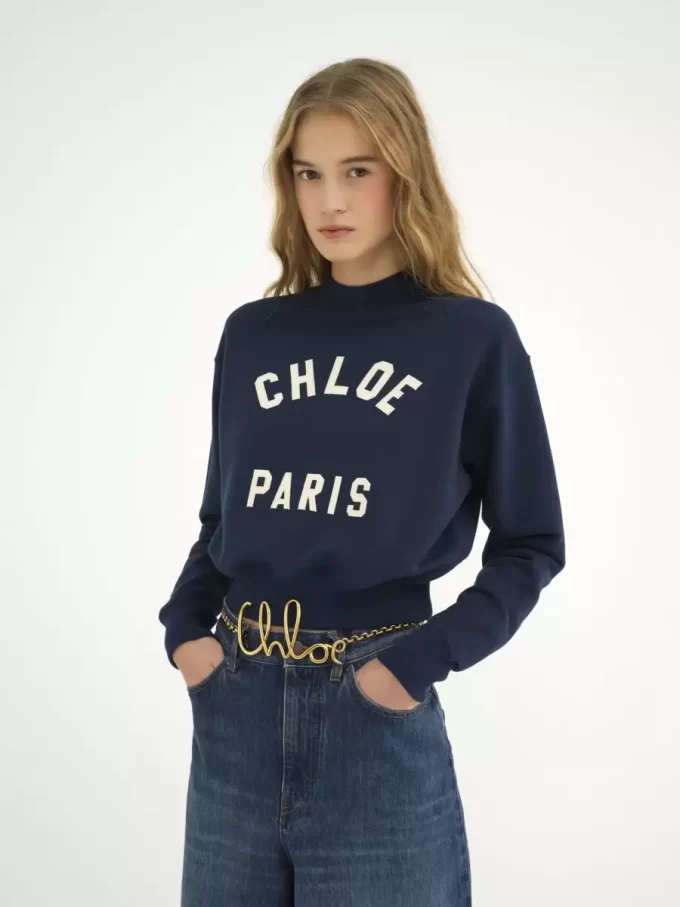 Mock-neck logo sweater in cotton fleece