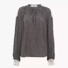 Open-neck top in crêpe de chine & lace