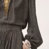 Open-neck top in crêpe de chine & lace