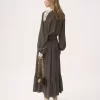 Open-neck top in crêpe de chine & lace