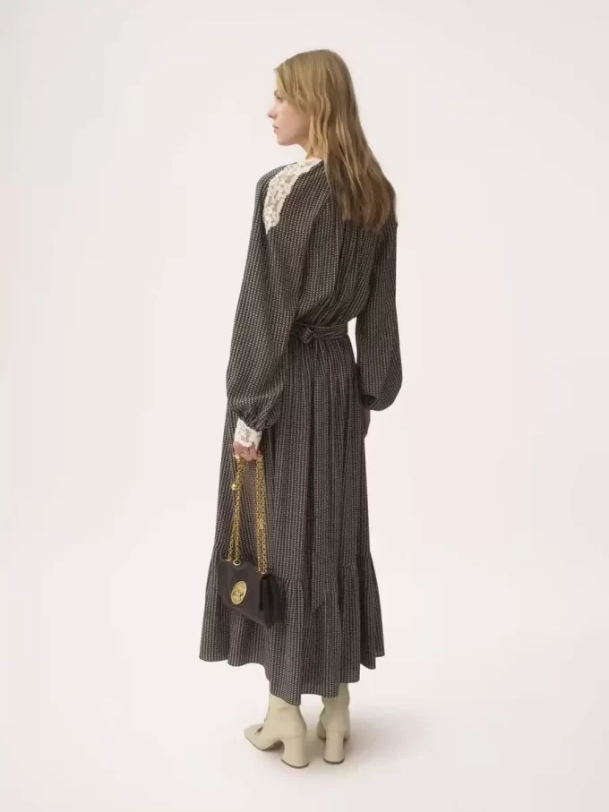 Open-neck top in crêpe de chine & lace