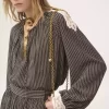 Open-neck top in crêpe de chine & lace