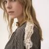 Open-neck top in crêpe de chine & lace