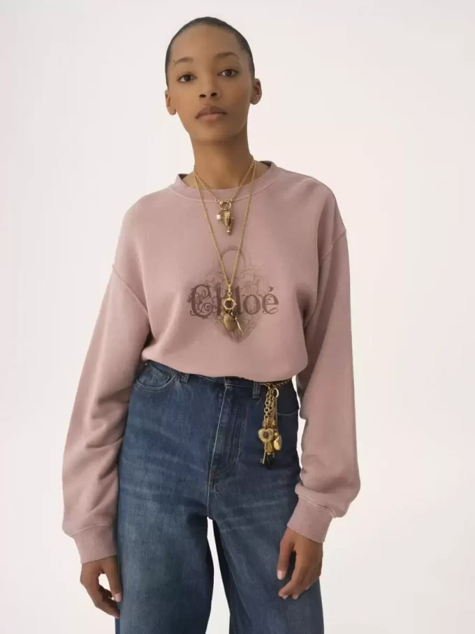 Oversized logo sweater in chiné fleece