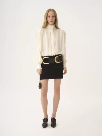 Oversized ruffled blouse in silk jacquard