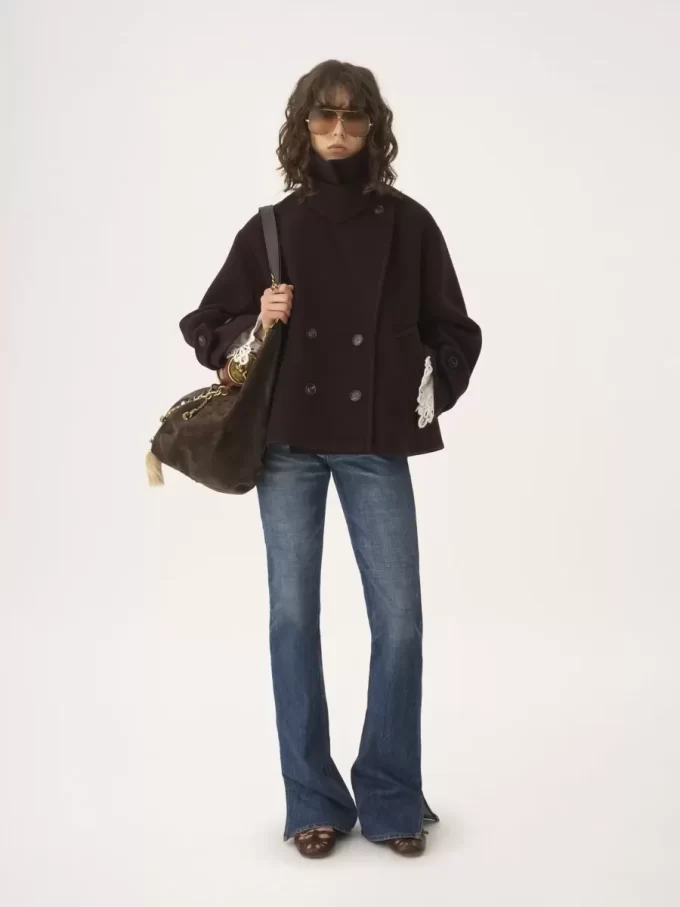 Oversized short coat in wool