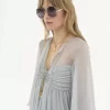 Pleated mini dress in silk mousseline