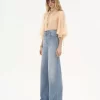 Puff-sleeve blouse in silk mousseline