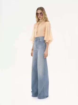 Puff-sleeve blouse in silk mousseline