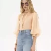 Puff-sleeve blouse in silk mousseline