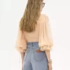 Puff-sleeve blouse in silk mousseline