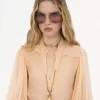 Puff-sleeve blouse in silk mousseline